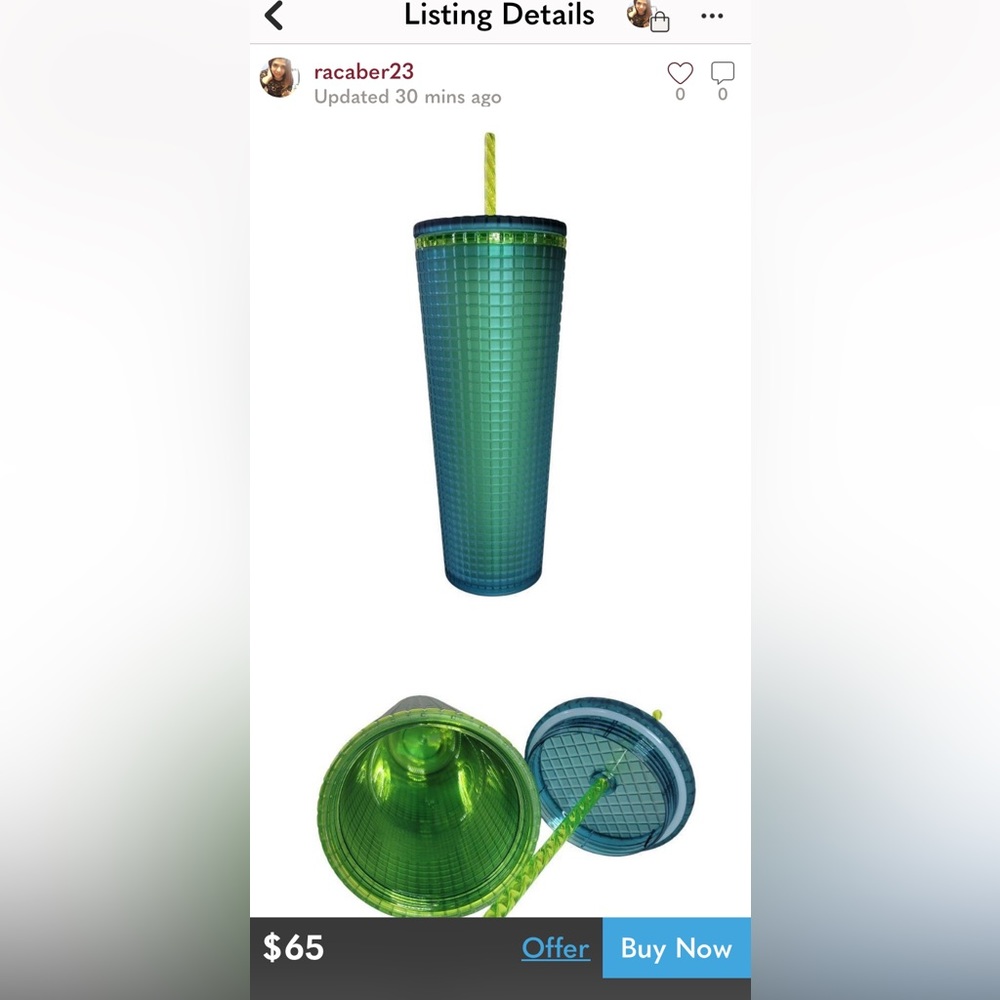 BNWT GREEN AND LIME GREEN GRIDDED LARGE STARBUCKS TUMBLER WITH STRAW! - Picture 4 of 5